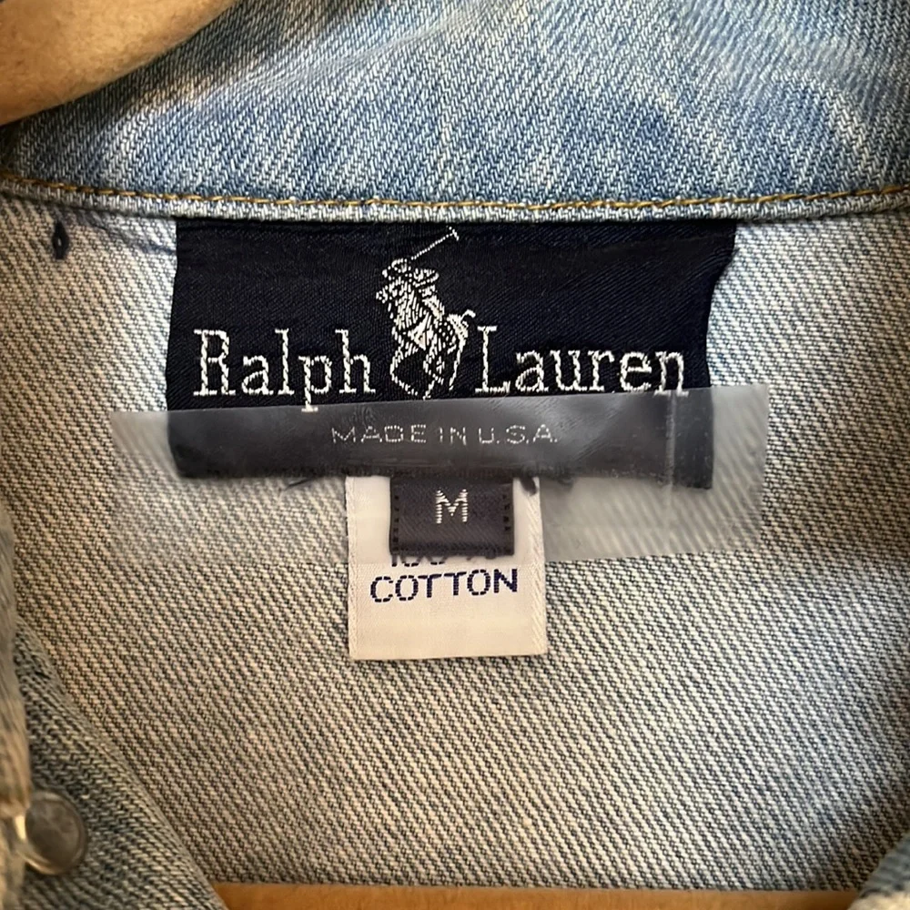 Ralph Lauren Light Blue Denim Jacket with Pink Flamingo Patch - Picture 5 of 9